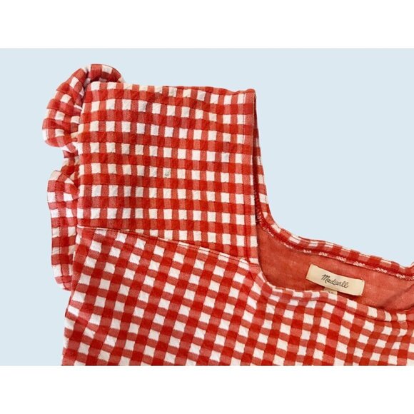 MADEWELL Red & White Gingham Checkered Peplum Top Size XS - Picture 5 of 8